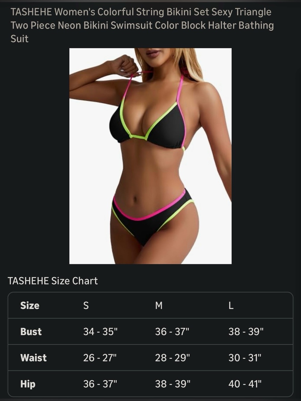 TASHEHE Colorful String Bikini Set Triangle Two Piece Neon Color Block Halter - Picture 6 of 11